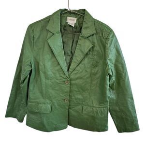 Chadwicks Vintage Funky Green Leather Button Up 80s Jacket Women’s 14P RARE